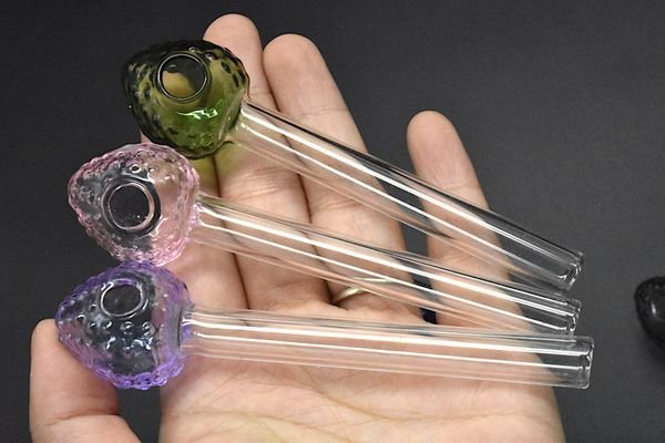 wholesale glass smoking pipe 10cm lenght straight glass oil burner pipe Strawberry Style hand tobacco pipes dry herb oil burner pipe 50pcs