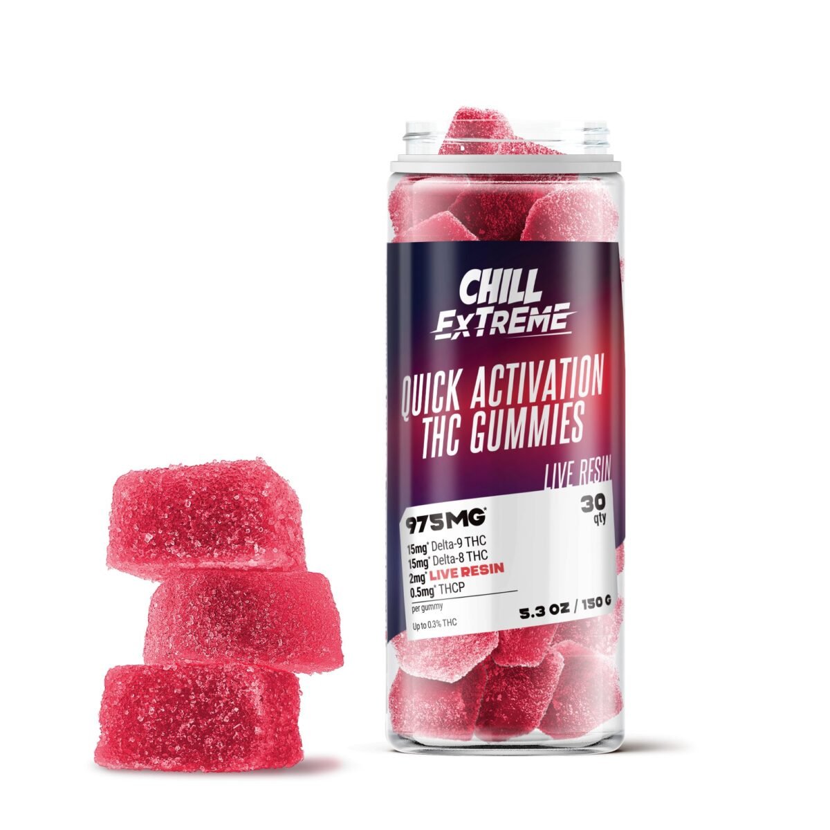 32.5mg Quick Activation Gummies - D8, D9, Live Resin, THCP - Chill Extreme (915mg)