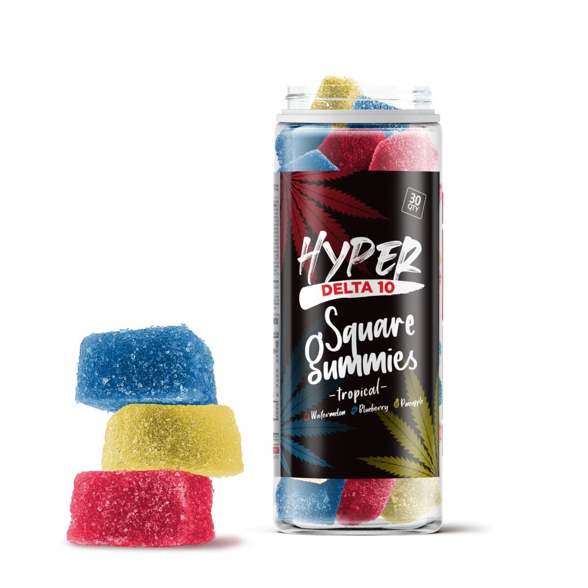 50mg D10, D8 Gummies - Tropical Mix - Hyper (1500mg)