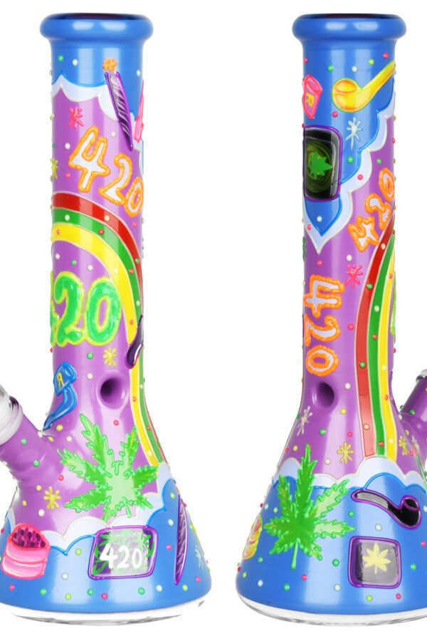 Beach Vibes 420 Painted Glass Beaker Water Pipe - 10"" / 14mm F