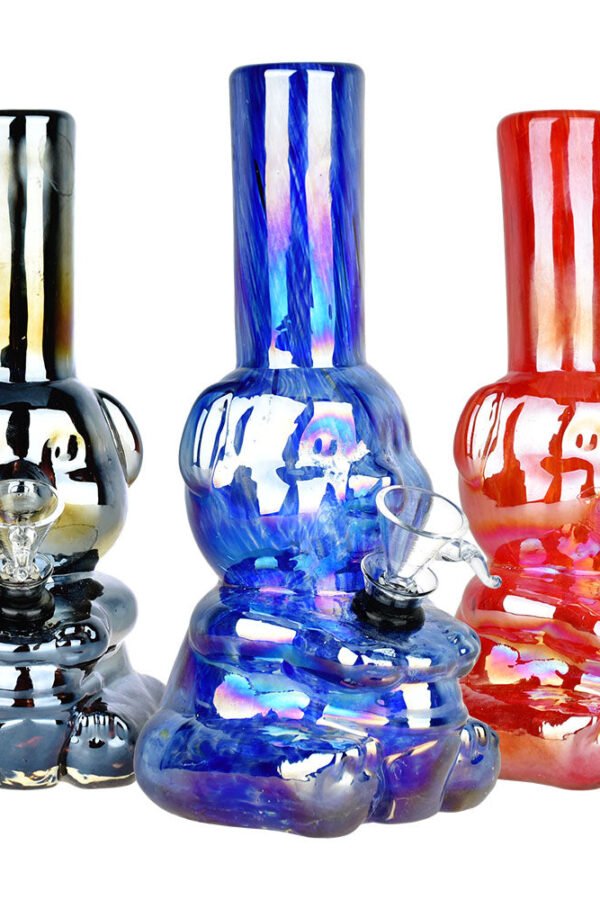 Bear-y Shiny Electroplated Soft Glass Water Pipe - 7.75"" / Colors Vary