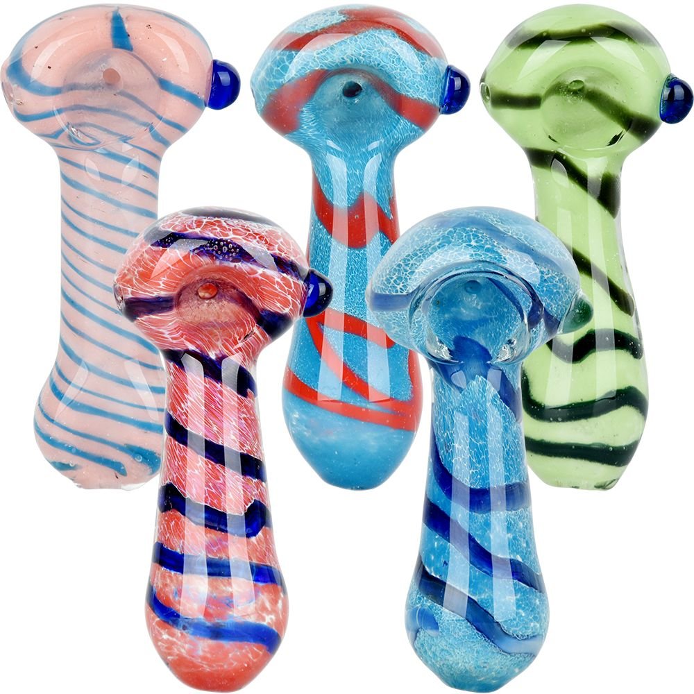 Bold Striation Glass Spoon Pipe - 3.5"" / Colors Vary
