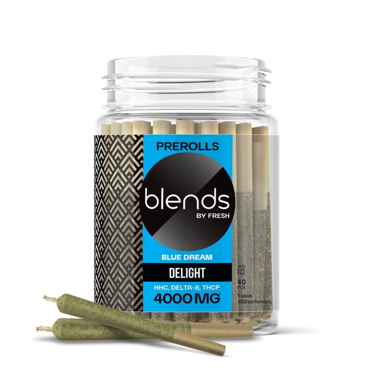 Delight Blend - 1g Blue Dream Pre-Rolls - 100mg HHC, D8, THCP - Blends by Fresh - 40 Joints (4000mg)