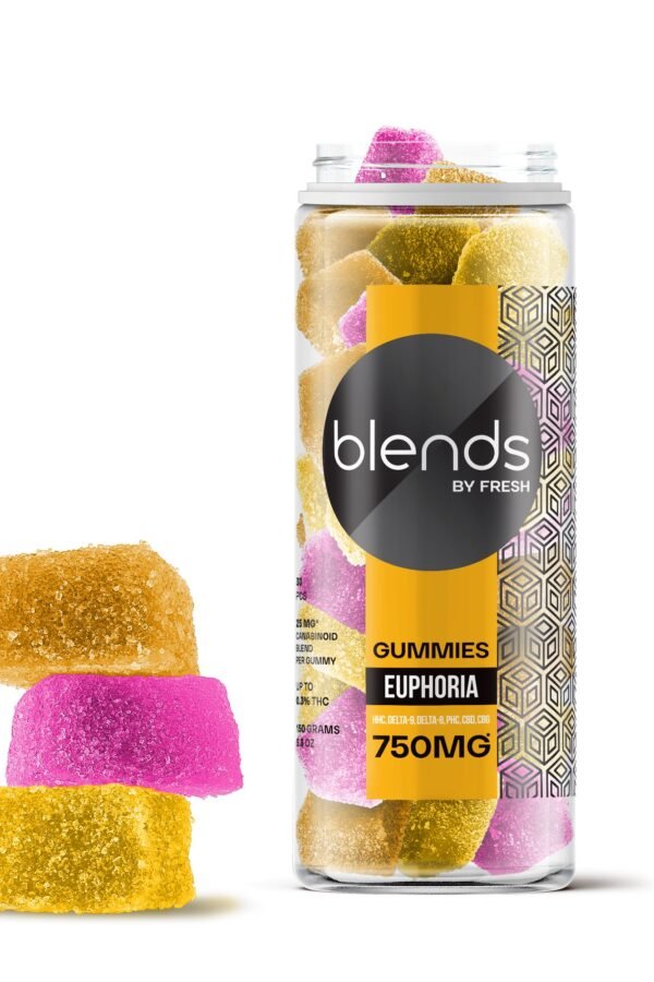 Euphoria Blend - 25mg Gummies - HHC, D9, D8, PHC, CBD, CBG - Blends by Fresh (Lemon, Raspberry, Mango, 750mg)