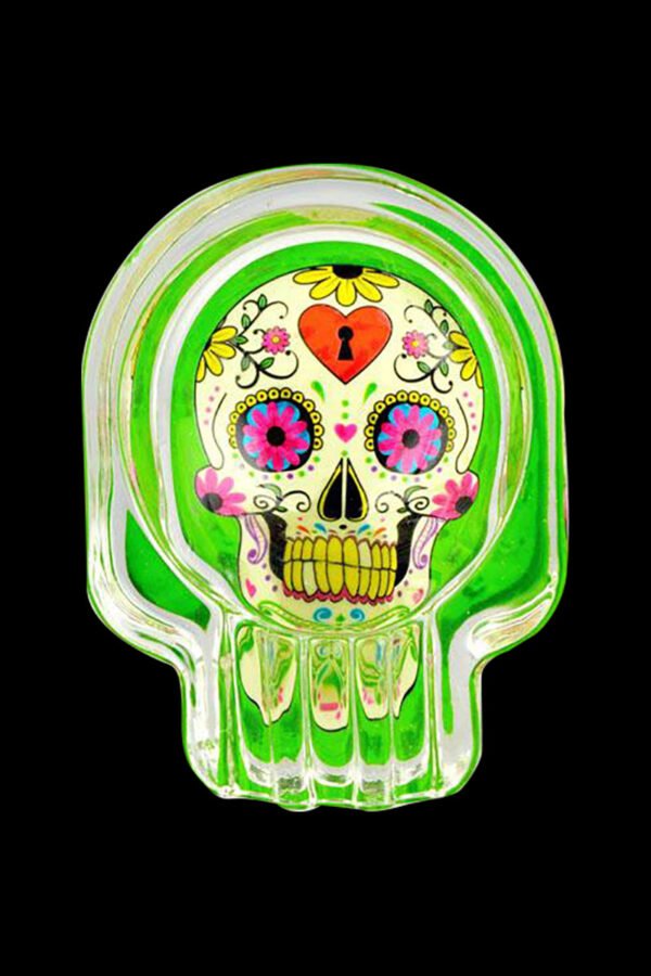Glow Sugar Skull Glass Ashtray - 6 Pack