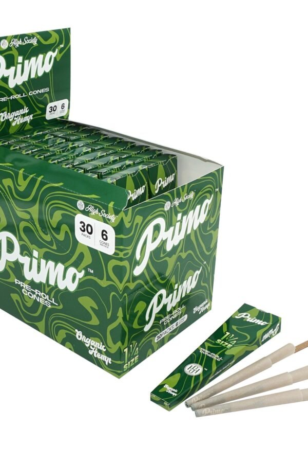 High Society - Primo Organic Hemp Pre-Roll Cones with Filter - 1.25"" - Box of 30 Units