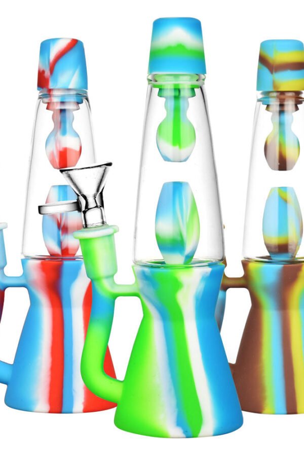 Lava Lamp Silicone/Glass Water Pipe- 8"" /14mm F /Colors Vary