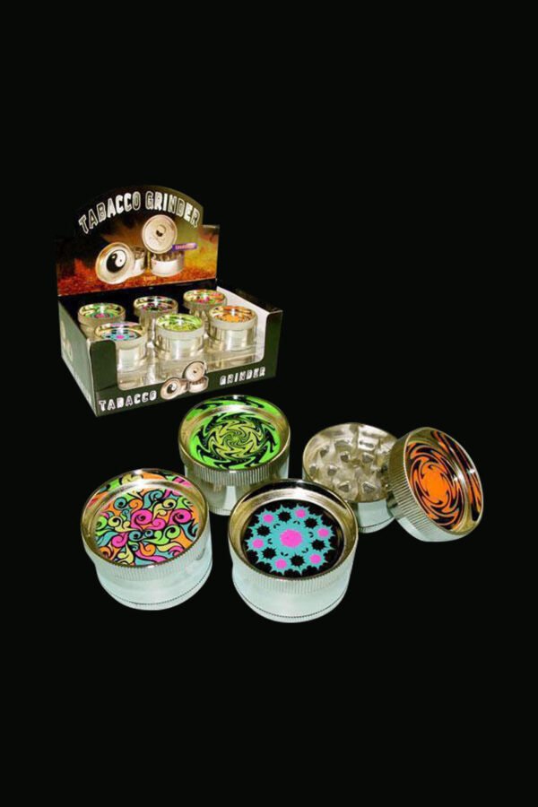 Metal 3-Piece Grinder with Black-light Designs - 12 Pack