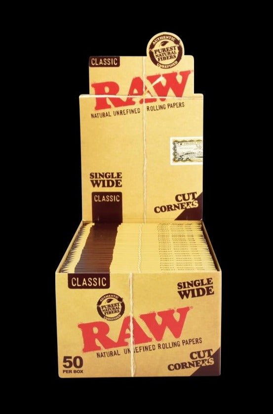RAW ""Cut Corners"" Single Wide Rolling Papers - 50 Pack