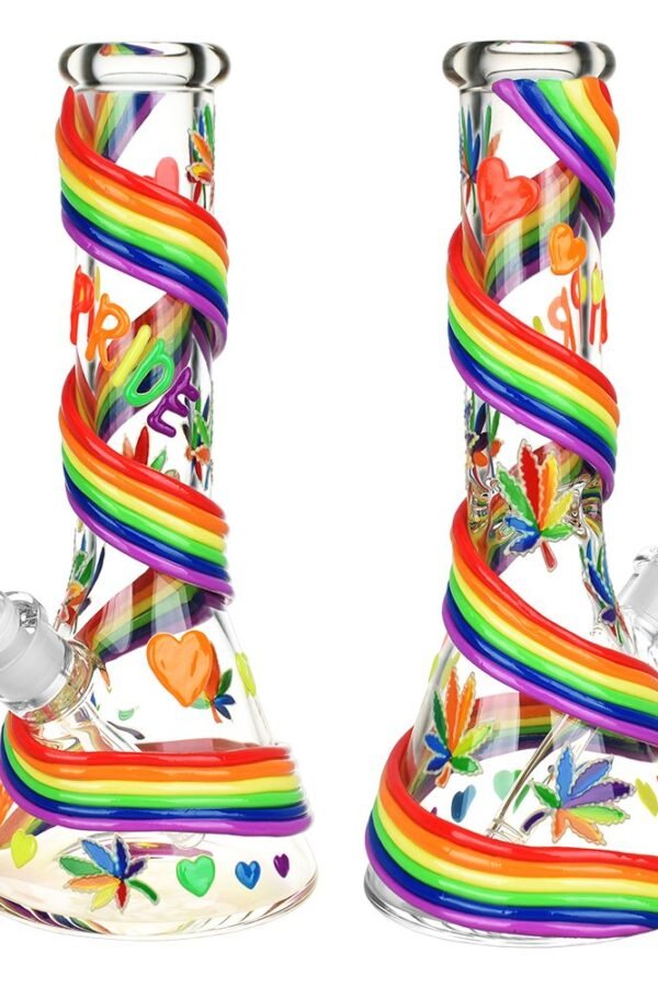 Rainbow Pride Glow In The Dark Glass Water Pipe - 12.5"" / 14mm F
