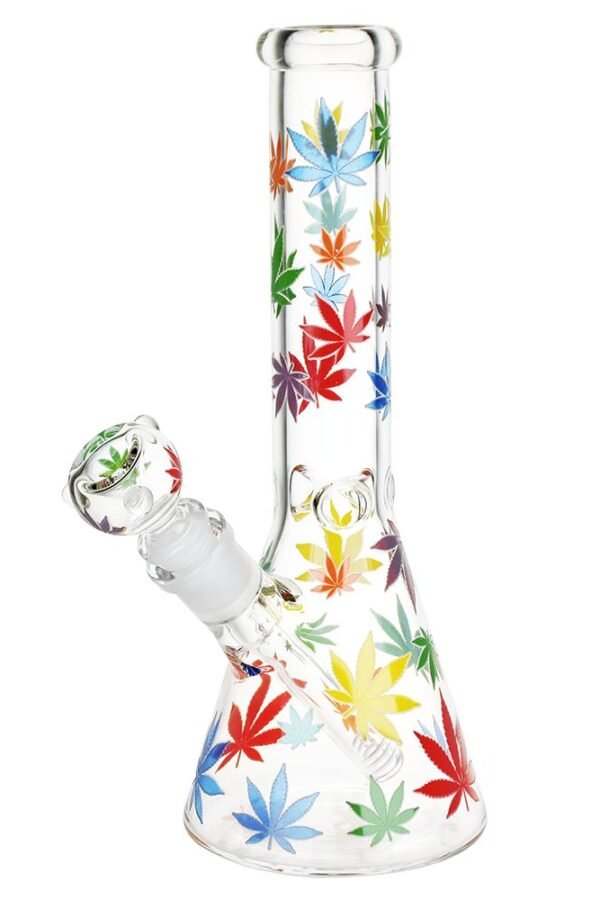 Rainbow Pride Leaf Beaker Glass Water Pipe - 10.25"" / 14mm F