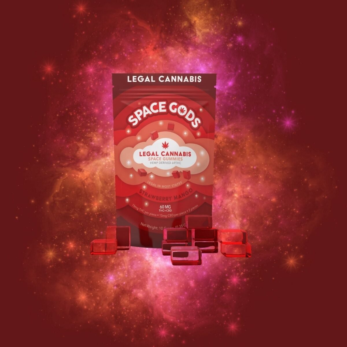 Space Gummies / Strawberry Mango / Delta 9 + CBD 10CT Bag