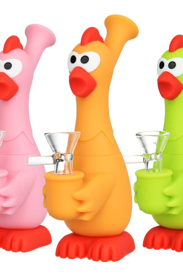 What The Cluck Silicone Water Pipe - 7"" / 14mm F / Colors Vary