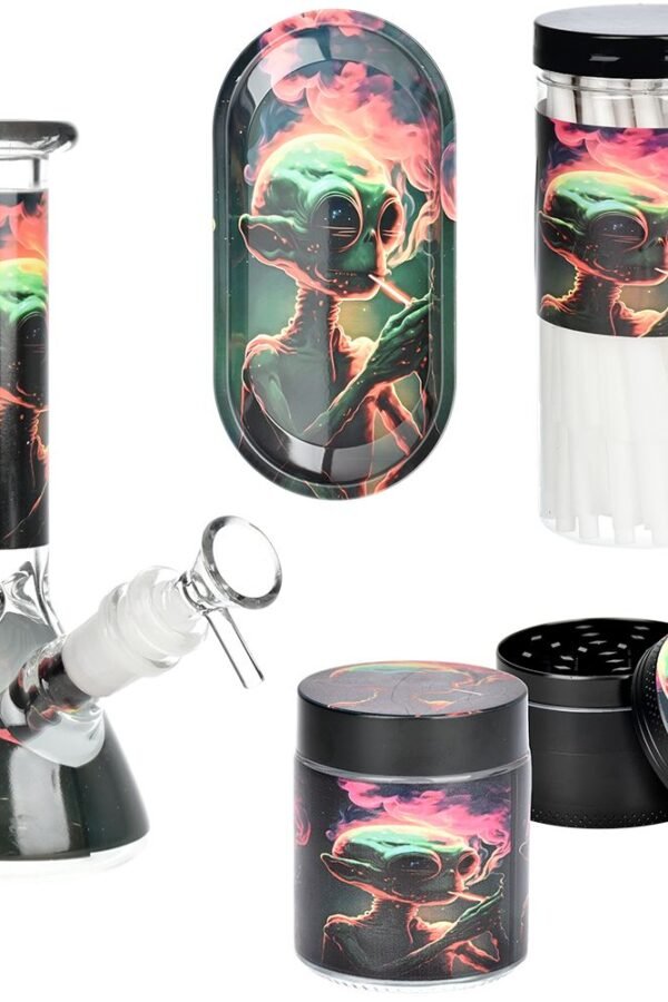 Alien Glass Beaker Water Pipe Smoking Set - 7.75"" / 14mm F