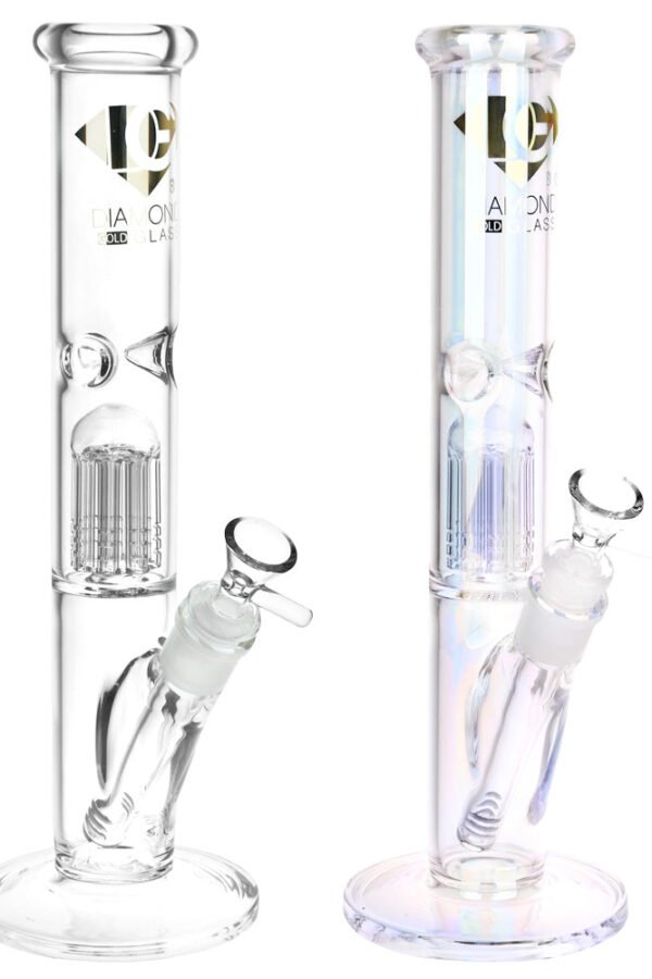 Diamond Glass Gold Pearl 8-Arm Perc Water Pipe - 12"" / 14mm F / Colors Vary