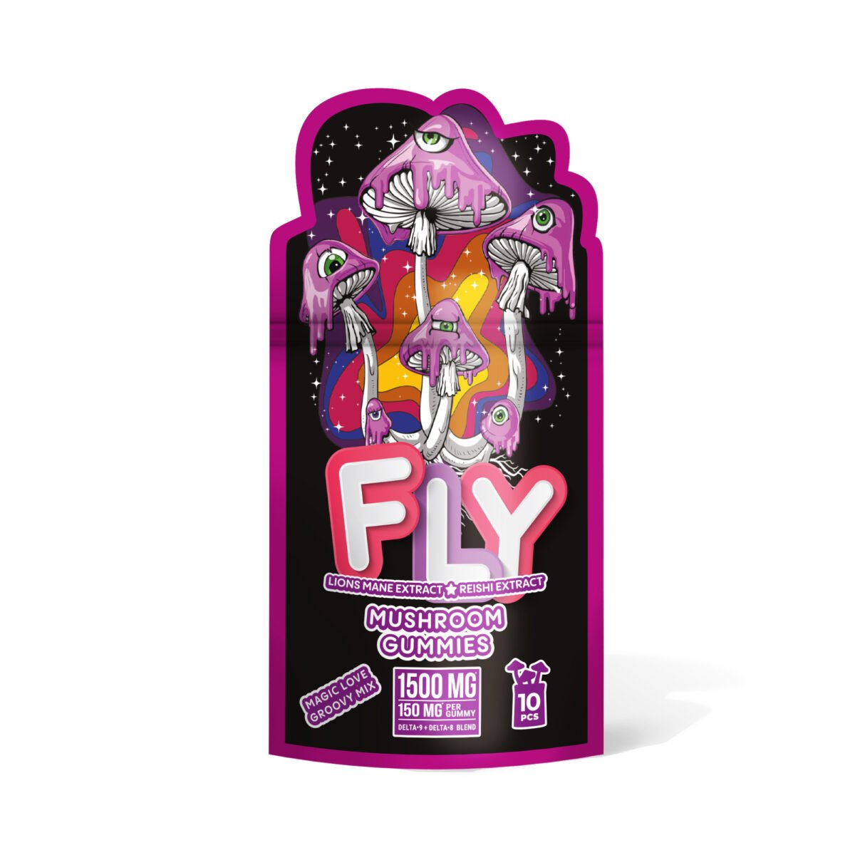 150mg D8, D9, Mushroom Gummies - Magic Love Groovy Mix - Fly (1500mg)