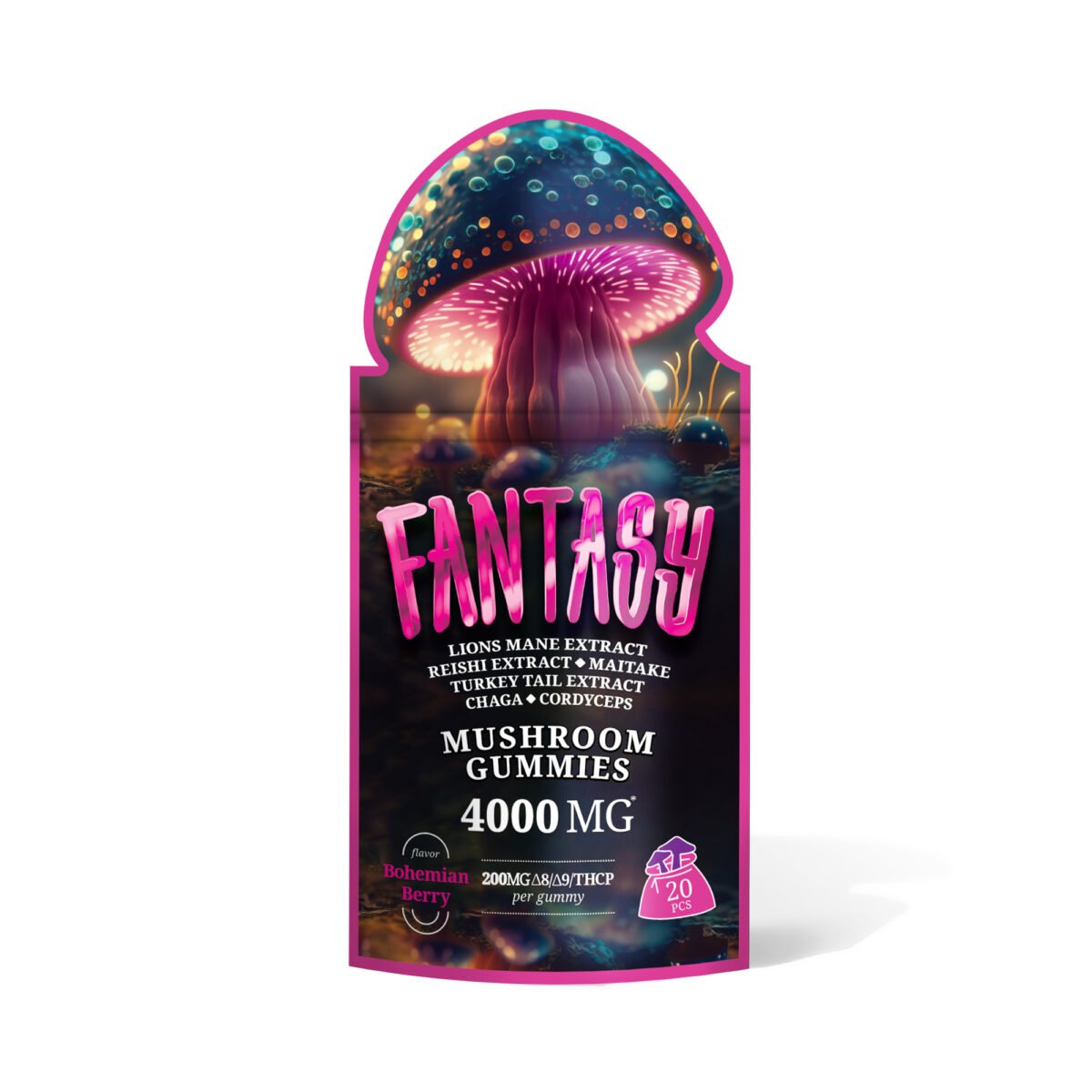 200mg D8, D9, THCP, Mushroom Gummies - Bohemian Berry - Fantasy (4000mg)