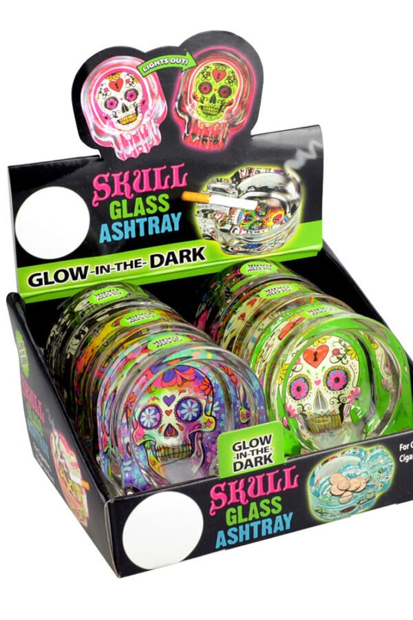 Sugar Skull Glass Ashtray - 2.75""x3.75"" 6pcs