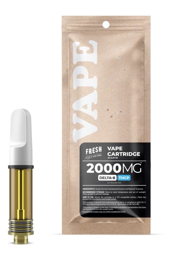 2000mg THCP, D8 Vape Cart - Strawberry Amnesia - Sativa - 2ml - Fresh