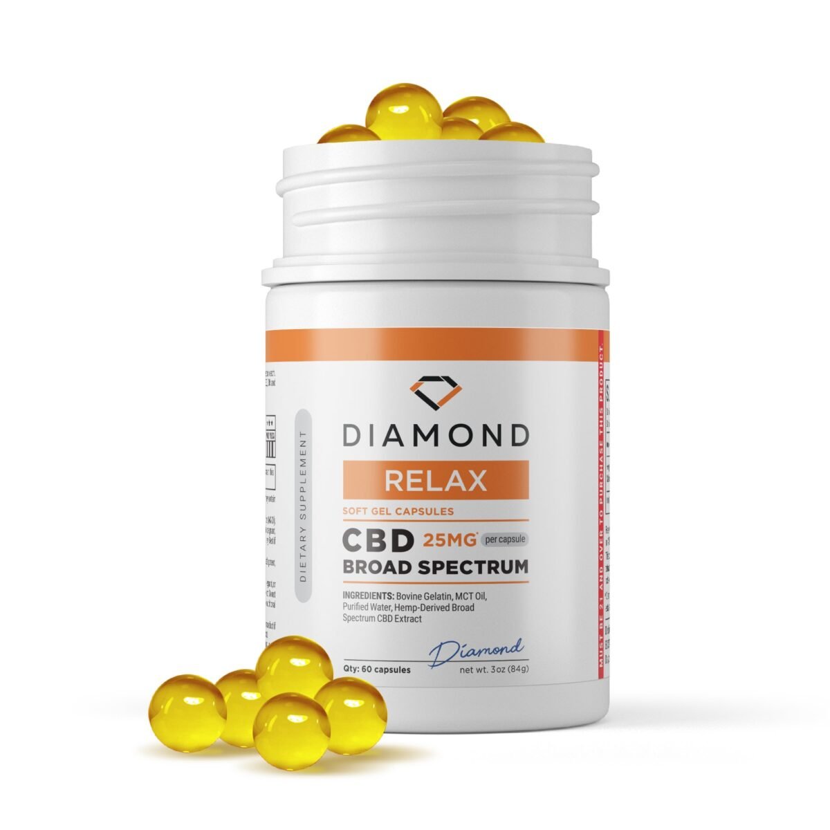 25mg Broad Spectrum CBD Capsules - 60ct - Diamond (1500mg)