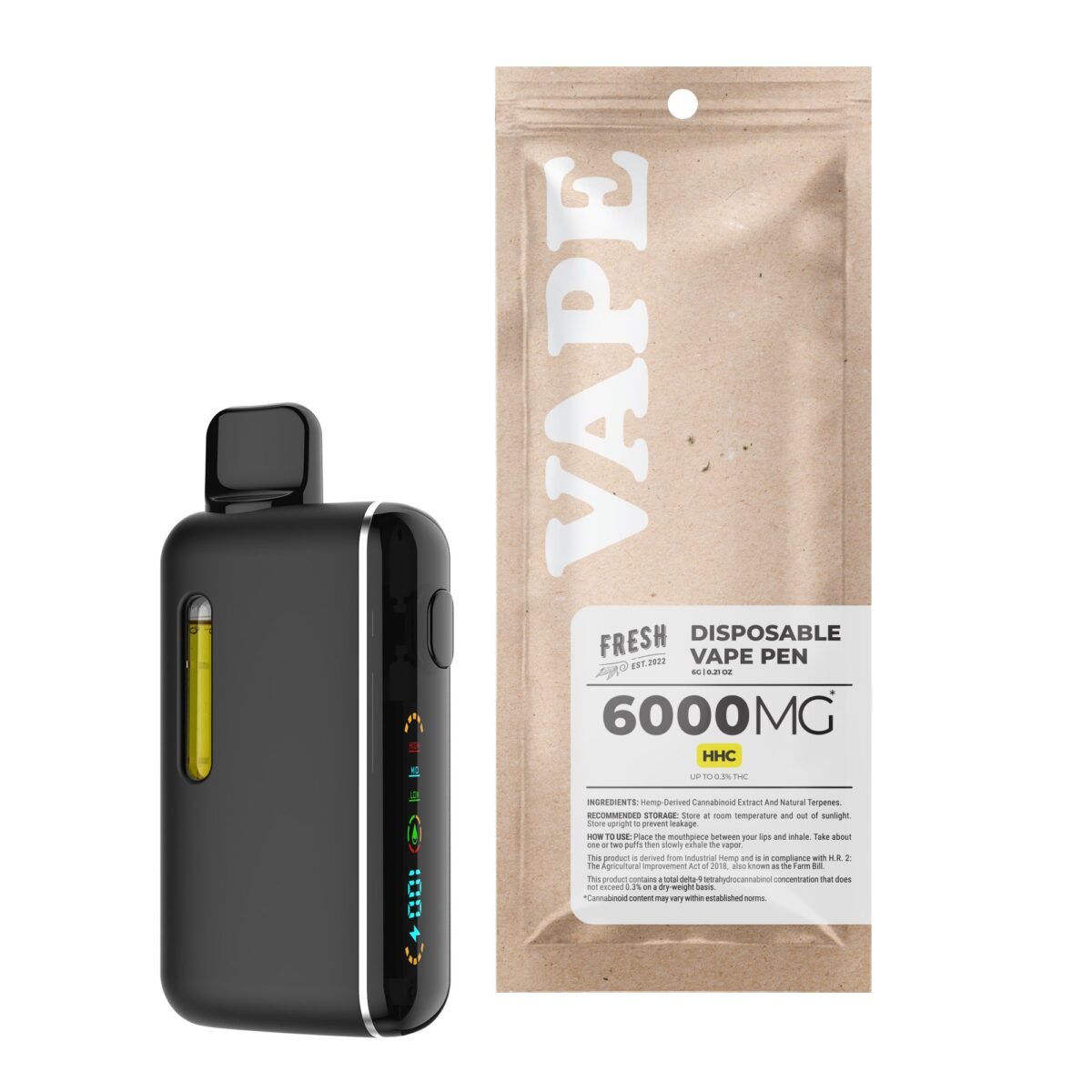 6000mg HHC Vape Pen - Strawberry Amnesia - Sativa - 6ml - Fresh
