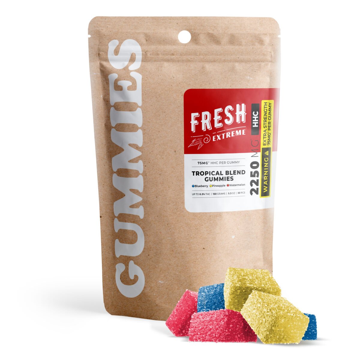 75mg HHC Cube Gummies - Tropical Blend - Fresh (2250mg)