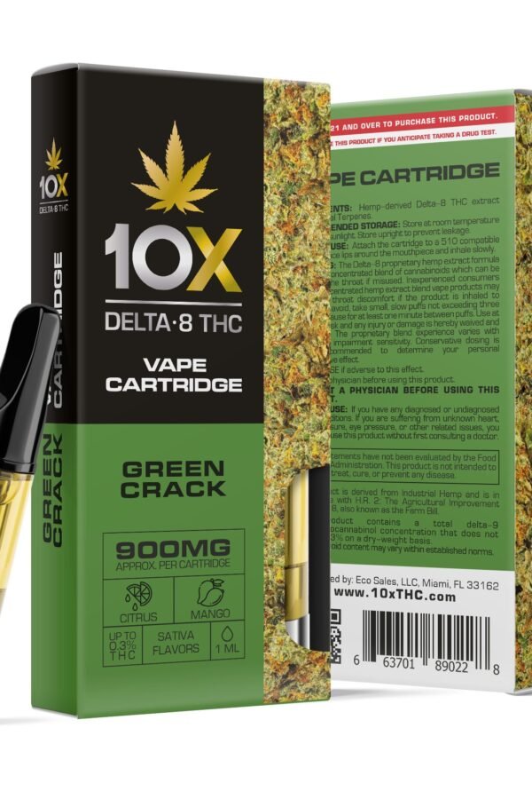 900mg D8 Vape Cart - Green Crack - Sativa - 1ml - 10X