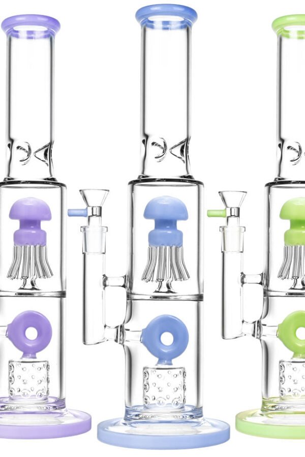 Dual Chamber Jellyfish Perc Water Pipe -14""/14mm F/Clrs Vary