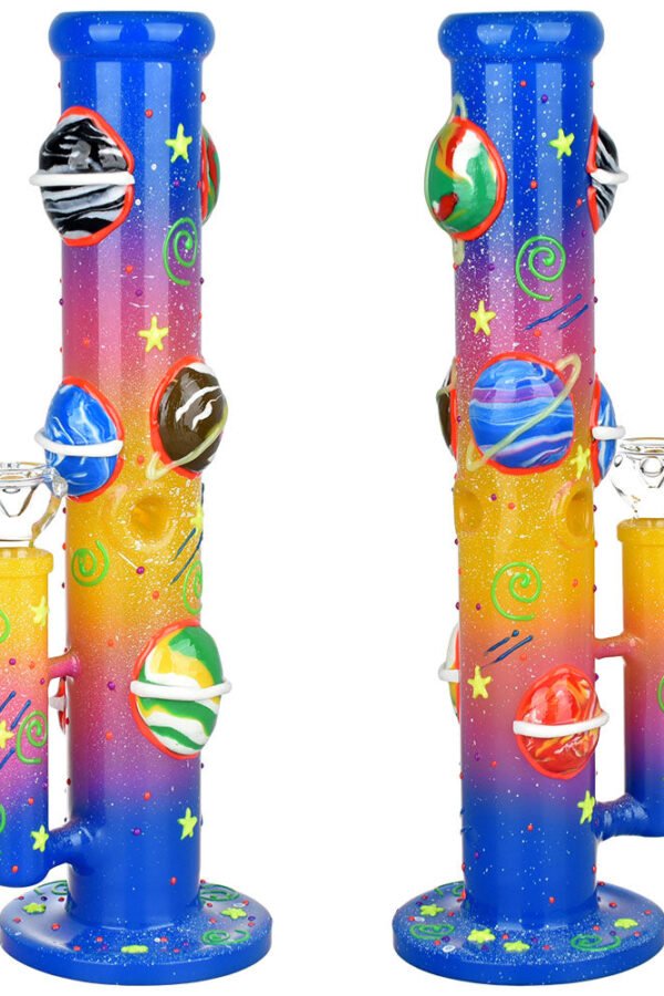 Orbiting Planets Straight Tube Glow in Dark Water Pipe - 13.75"" / 19mm F