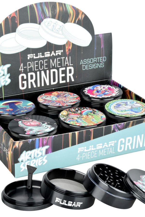 Pulsar Artist Series Grinder - 2.5"" / 4pc / Assorted Designs 6PC DISPLAY
