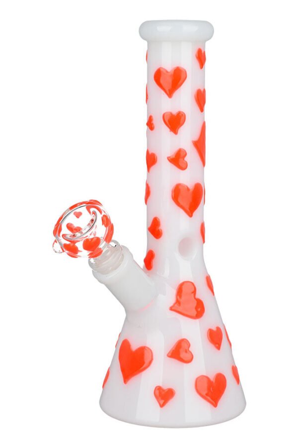 Valentines Day Heart Glow In The Dark Beaker Water Pipe - 10"" / 14mm F