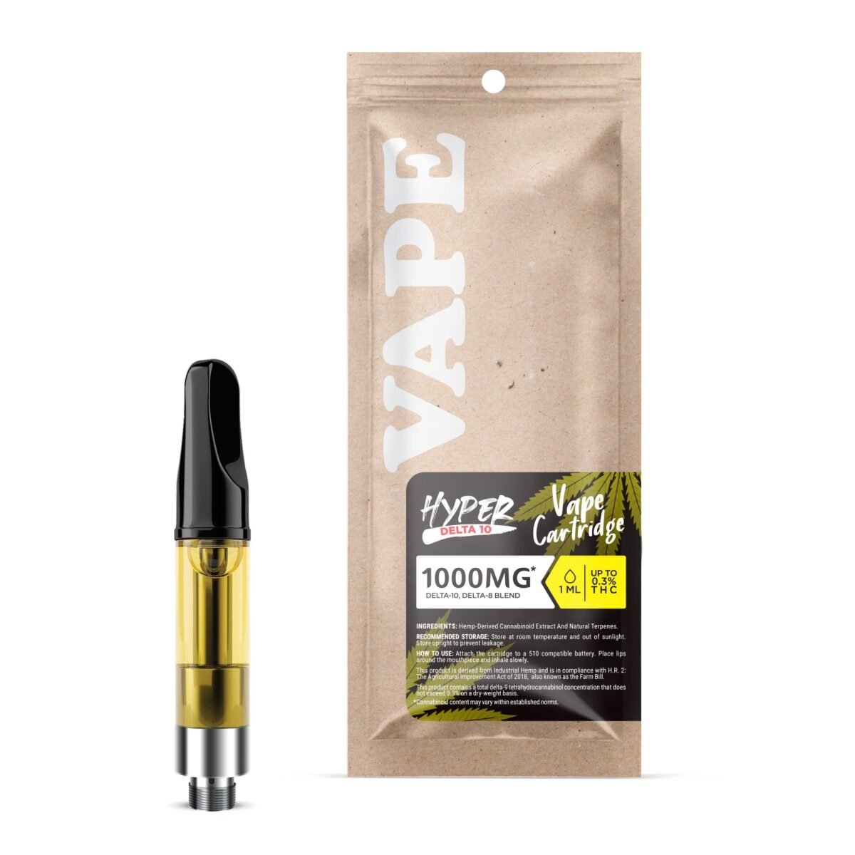1000mg D10, D8 Vape Cart - AK47 - Hybrid - 1ml - Hyper