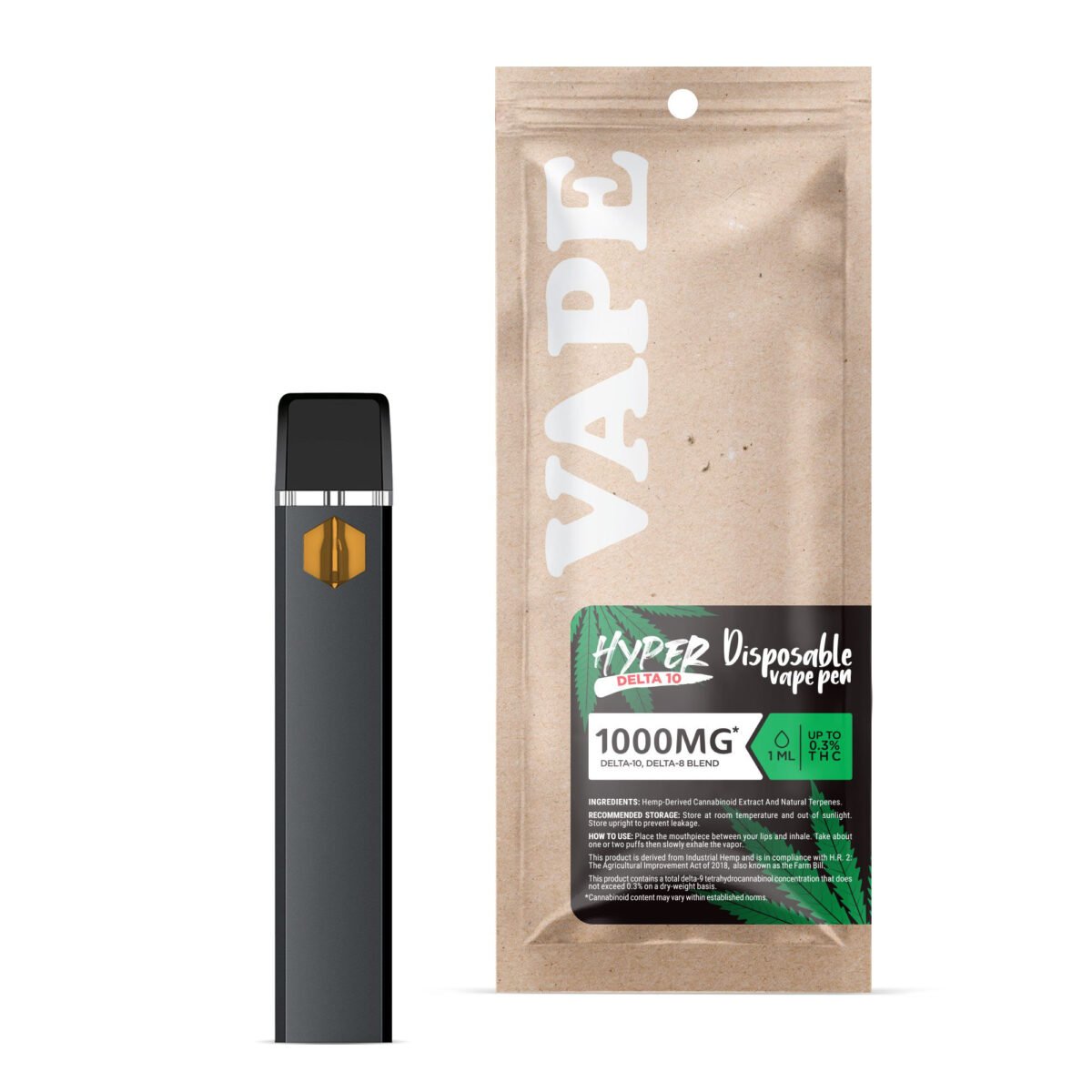 1000mg D10, D8 Vape Pen - Sour Diesel - Sativa - 1ml - Hyper