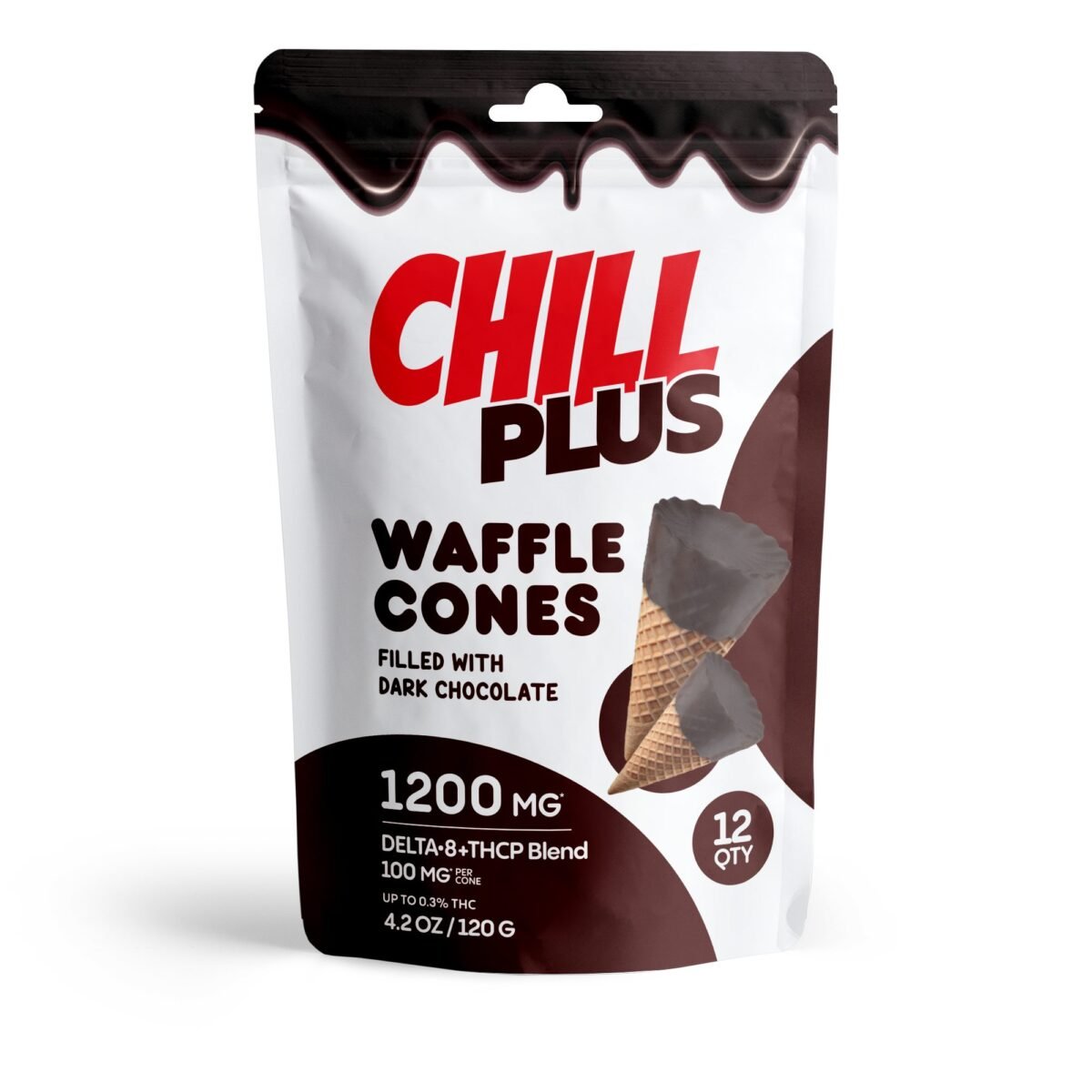 100mg Dark Chocolate Waffle Cones - D8, THCP - Chill Plus (1200mg)