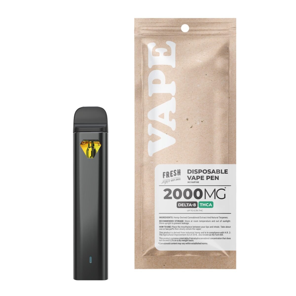 2000mg THCA, D8 Vape Pen - White Buffalo - Sativa - 2ml - Fresh