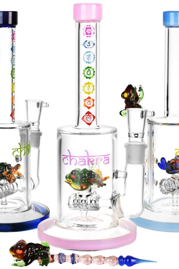 Chakra Frog Water Pipe w/ Stir Tool - 9""/19mm F/Asst Colors