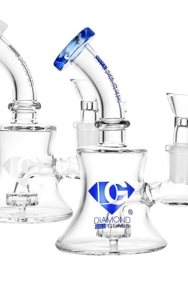 Diamond Glass Gold Mini Shower Water Pipe - 5.5""/14mm F/Clrs Vry