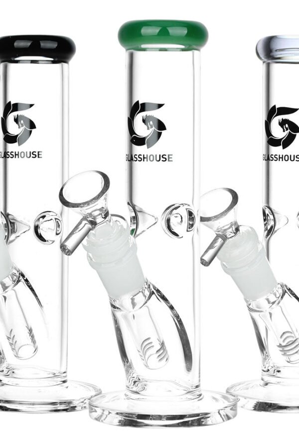 Glass House Pinched Straight Tube Glass Waterpipe - 7.75"" / 14mm F / Colors Vary