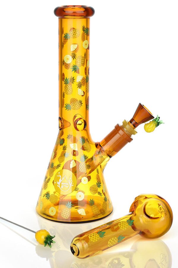 Pulsar Fruit Series Pineapple Express Herb Pipe Glow Duo - 10"" / 14mm F