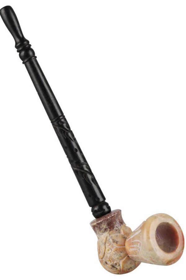 Stone Carved Pipe w/ Wood Stem