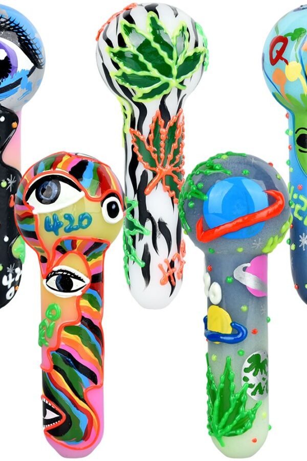 420 Painted Glow In The Dark Glass Hand Pipe - 5"" / 6ct